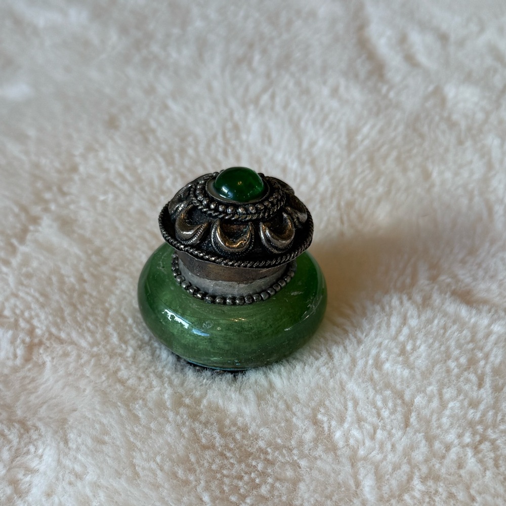 Vintage Green and Silver Decorative Jar